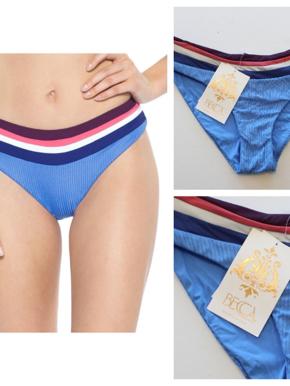 Becca Hipster Bikini Swim Bottom Colorblock Blue XSmall NWT